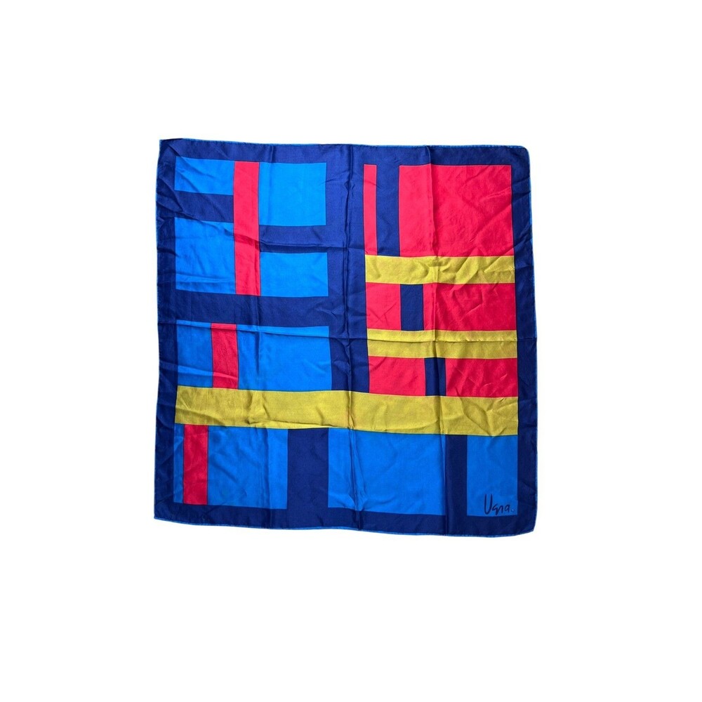 Vintage Vera Neumann Geometric Colorblock 100% Silk Scarf Signed 25x25